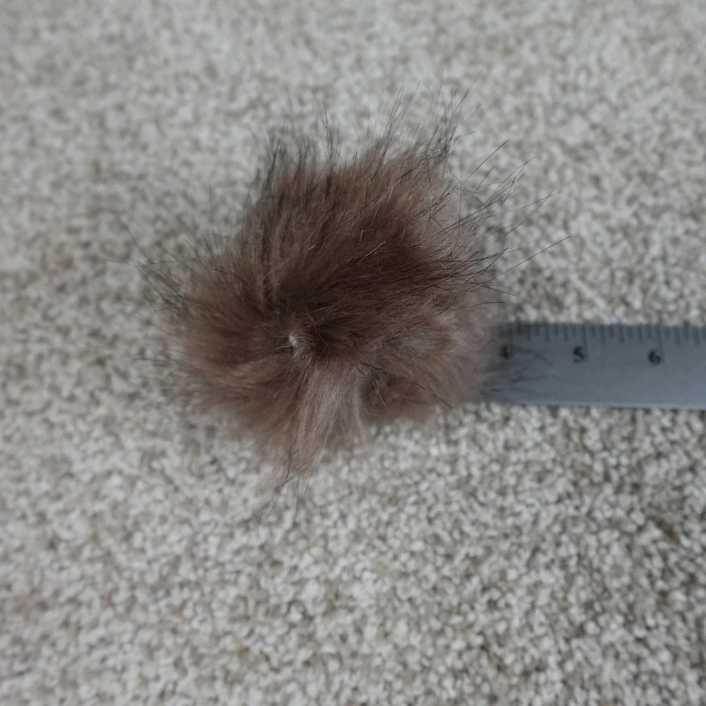 Brown Faux Fur Pom Pom Set of 2 Beanie Hat Topper with Elastic Loop 3.5 Inch